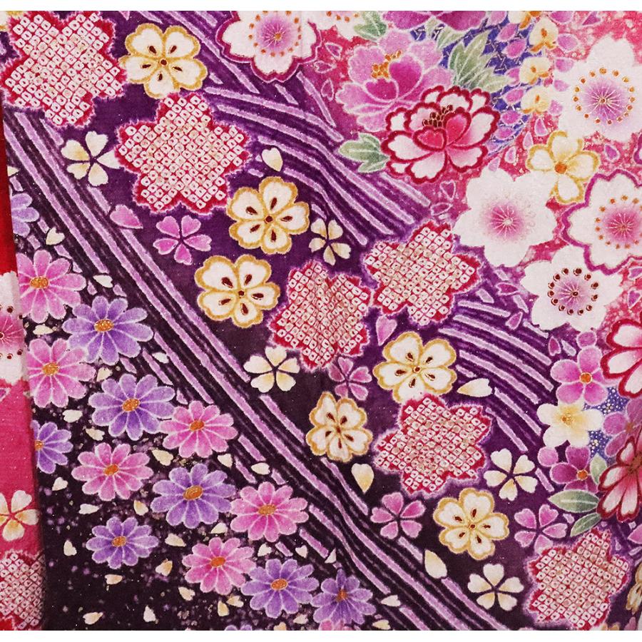 振袖 正絹 桜の舞 赤 ピンク 紫 ki25879 美品 着物 Sサイズ レディース 