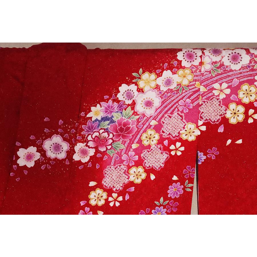ブランド登録なし 振袖 正絹 桜の舞 赤 ピンク 紫 ki25879 美品 着物 S 
