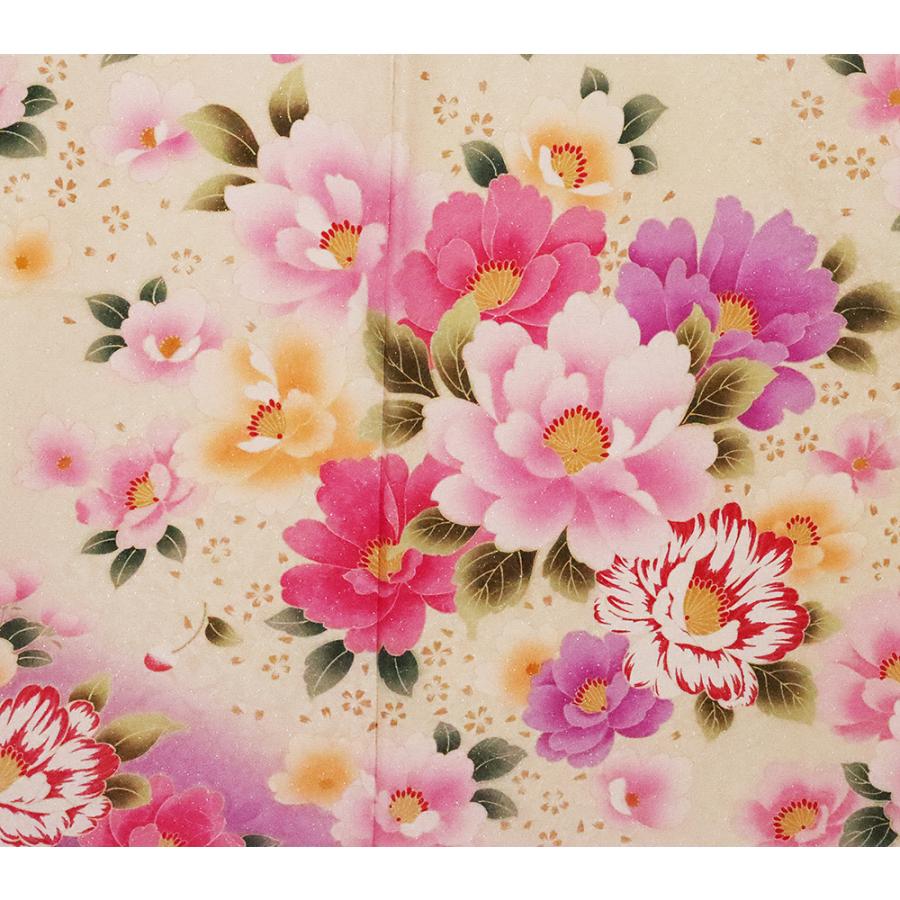 振袖 正絹 クリーム 紫 牡丹 桜 ki25910 美品 着物 LLサイズトール 