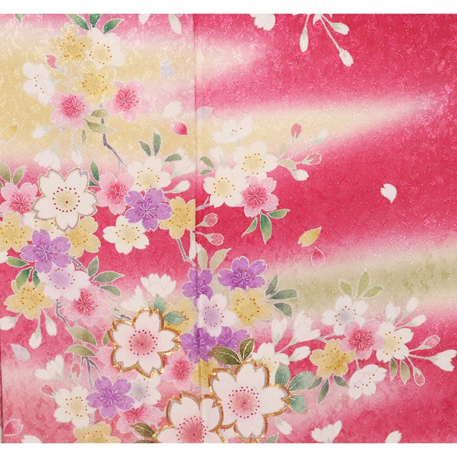 本振袖 正絹 赤紫 桜 ki25912 美品 着物 Lサイズ レディース 成人式 