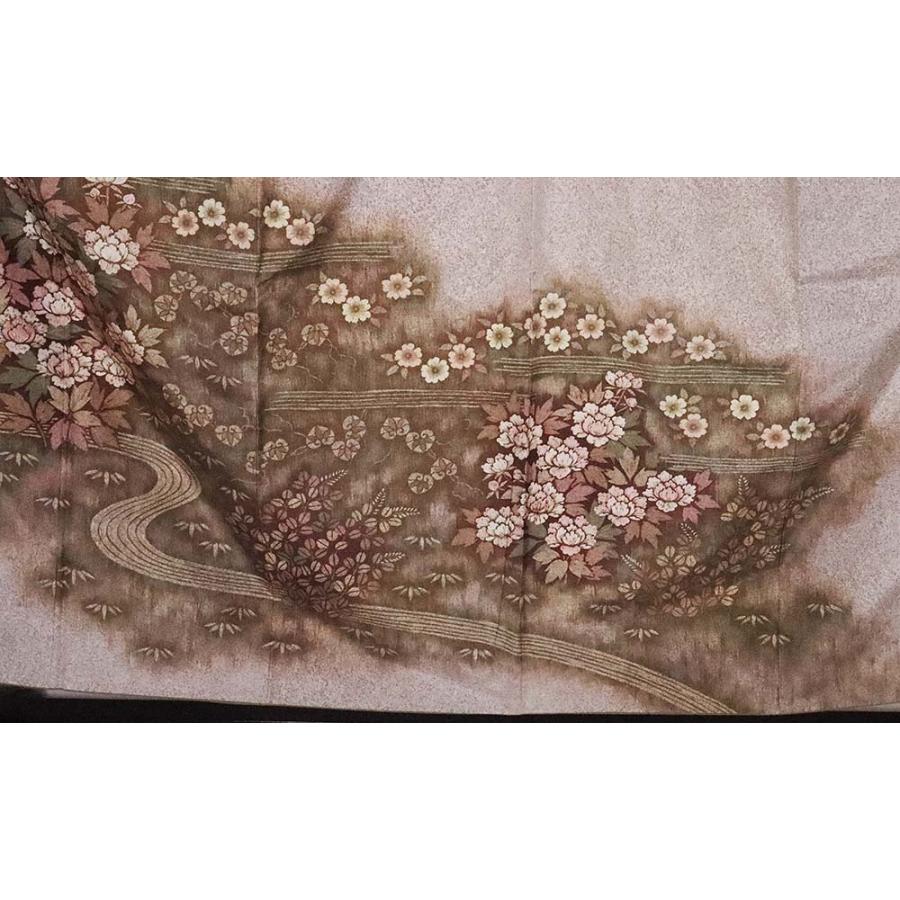 京友禅作家 松井青々氏作 染大島紬 訪問着 袷 正絹 グレー 花流水 M  