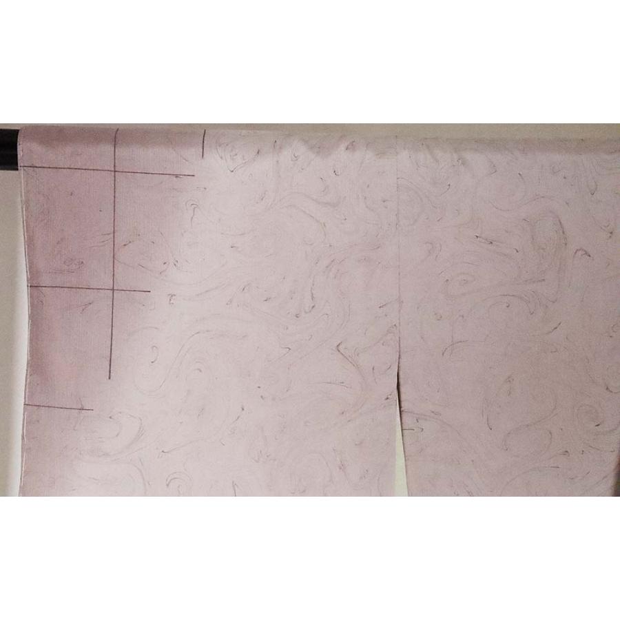 手織り紬 訪問着 袷 正絹 赤紫 墨流し 格子縞 身丈162cm 裄丈67cm MLサイズ ki26027 送料無料 新品の画像