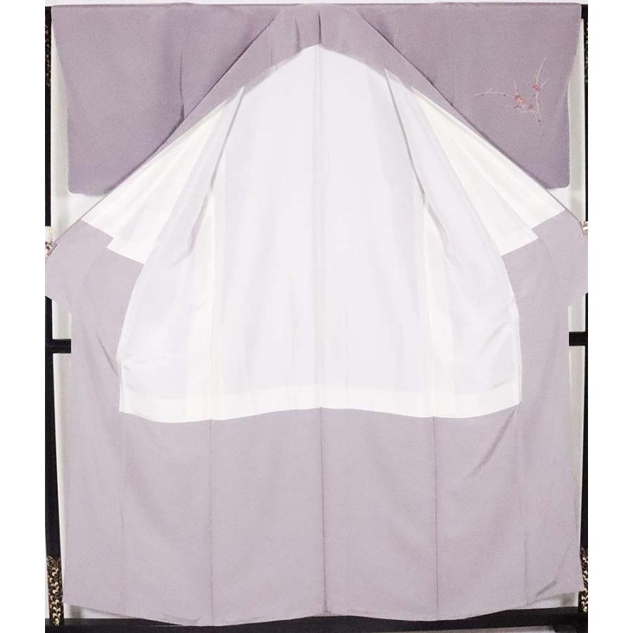 訪問着 袷 正絹 グレー 山水画 遠山 松 梅 舟 身丈160cm 裄丈66cm M 