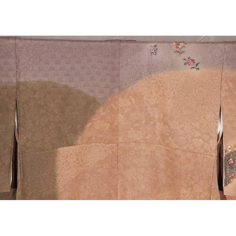 訪問着 袷 正絹 小豆色 総刺繍 華文 ドロンワーク刺〓 Lサイズ ki26243 