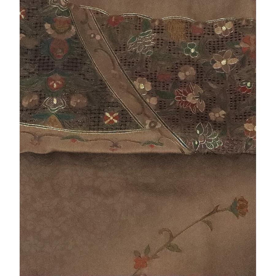 訪問着 袷 正絹 小豆色 総刺繍 華文 ドロンワーク刺〓 Lサイズ ki26243 着物 レディース 入学式 卒業式 オールシーズン 新品 送料無料の画像