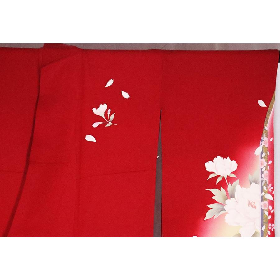 振袖 正絹 赤 黄色 赤紫 牡丹 桜 LLサイズ トールサイズ ki26328 美品 