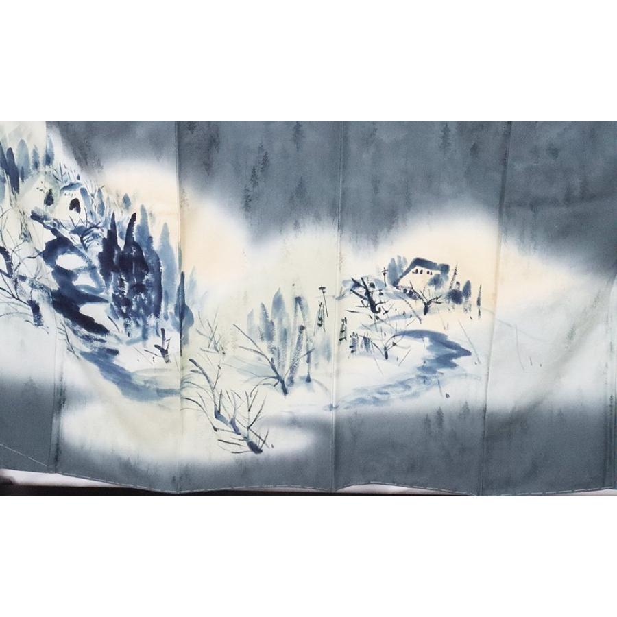 訪問着 袷 正絹 緑暈し 手描き 茶屋辻 樹木 Mサイズ ki26353 着物