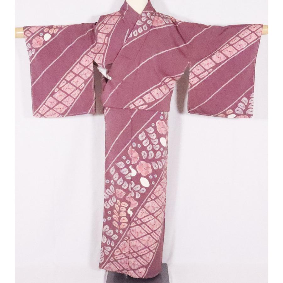 辻が花訪問着 袷 正絹 赤紫 手蜘蛛絞り 辻が花 菱文 Sサイズ ki26364 