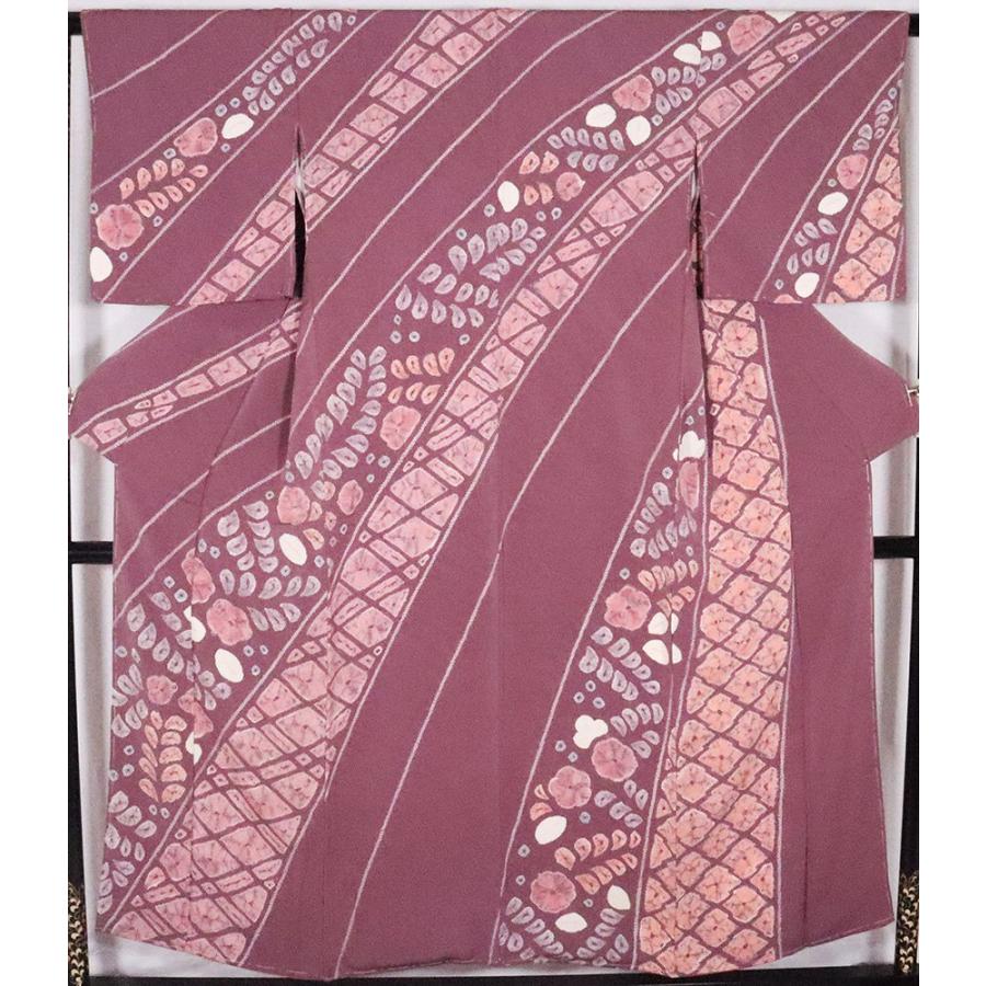 辻が花訪問着 袷 正絹 赤紫 手蜘蛛絞り 辻が花 菱文 Sサイズ ki26364