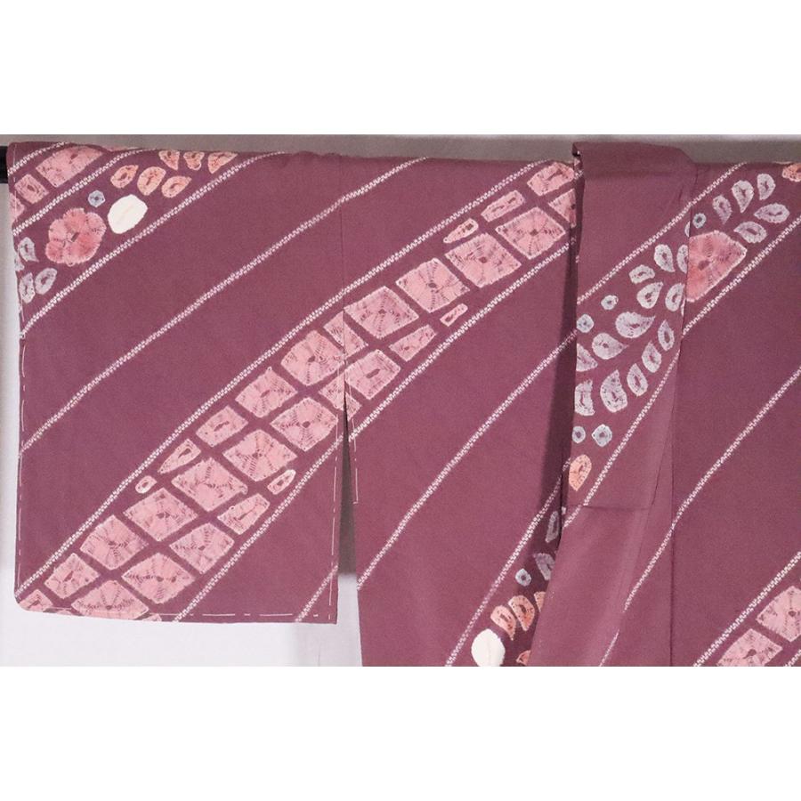 辻が花訪問着 袷 正絹 赤紫 手蜘蛛絞り 辻が花 菱文 Sサイズ ki26364