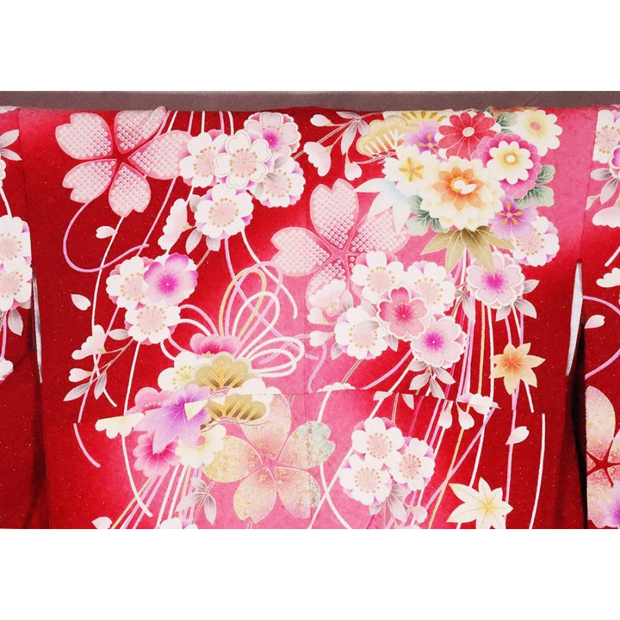 振袖 正絹 赤 ピンク 黄色 暈し 花束 桜 菊 牡丹 Lサイズ ki26389 美品 