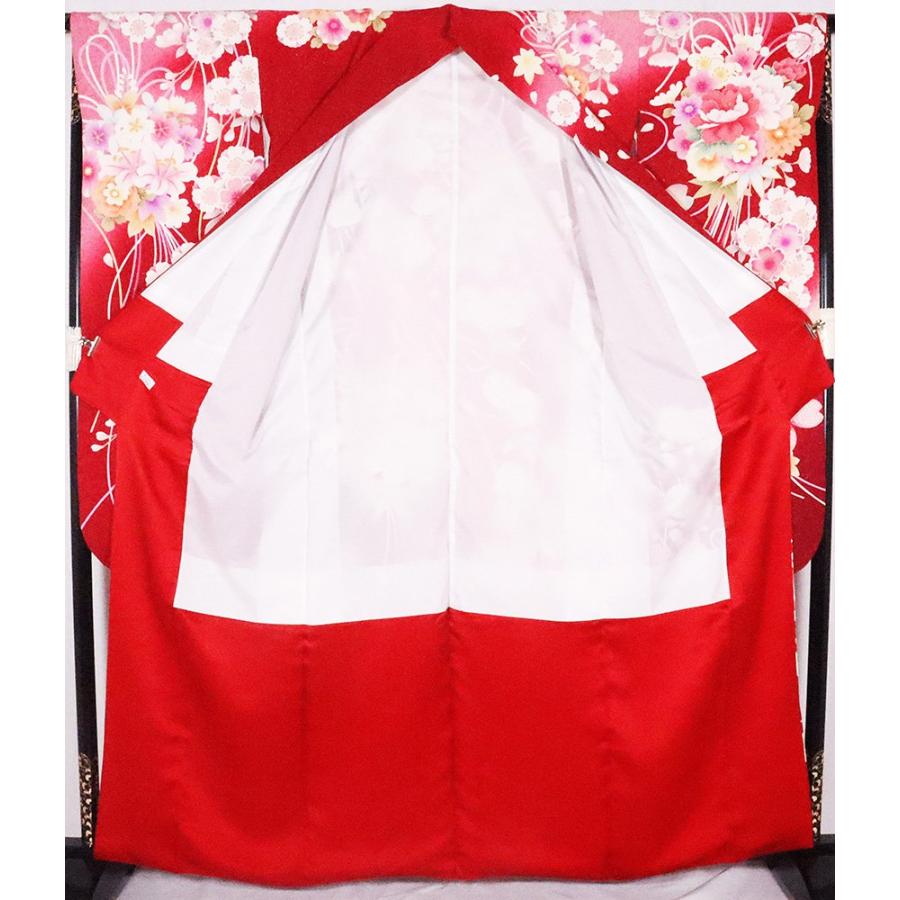 振袖 正絹 赤 ピンク 黄色 暈し 花束 桜 菊 牡丹 Lサイズ ki26389 美品 