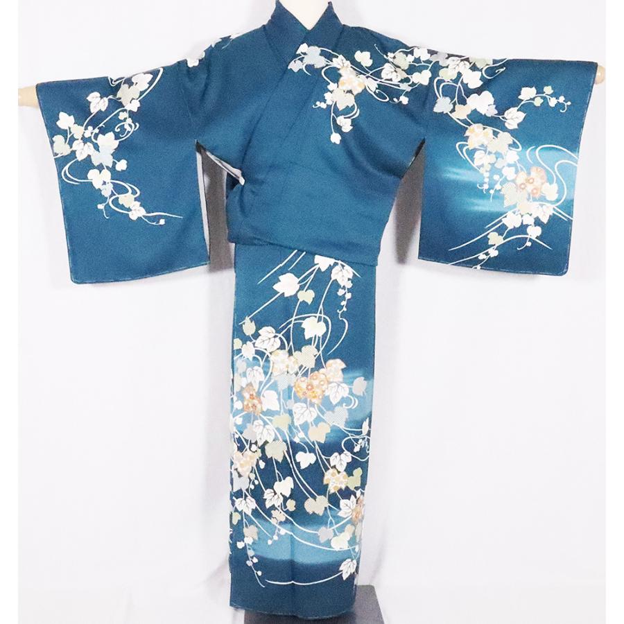 久保耕謹製 手描き友禅 京友禅 訪問着 袷 正絹 エメラルドグリーン暈し  