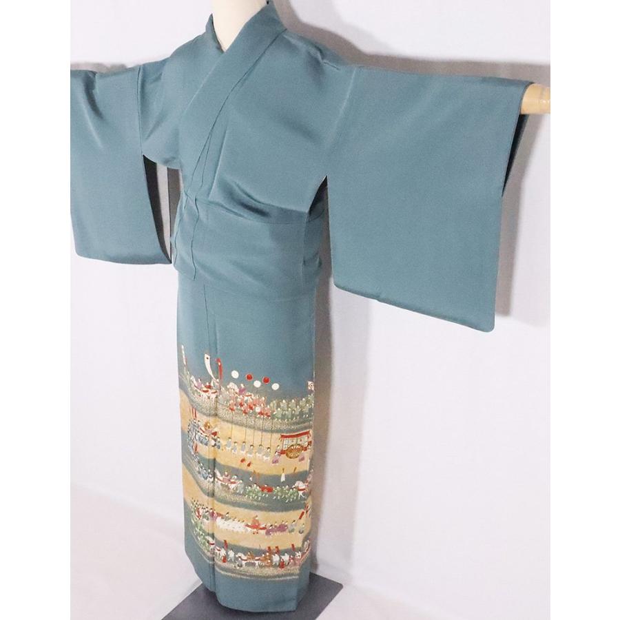 松尾光琳氏作 色留袖 袷 正絹 エメラルドグリーン 時代祭 Mサイズ  