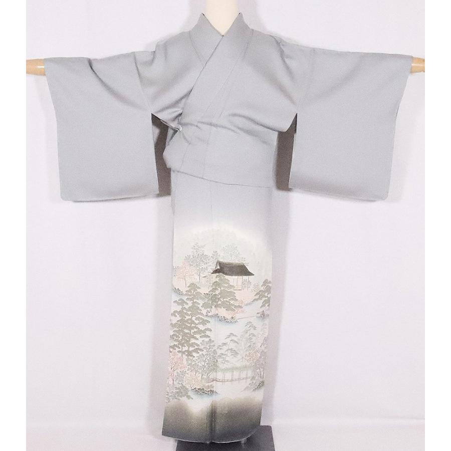 色留袖 袷 正絹 エメラルドグリーン 暈し 寿光織 茶屋風景 Sサイズ  