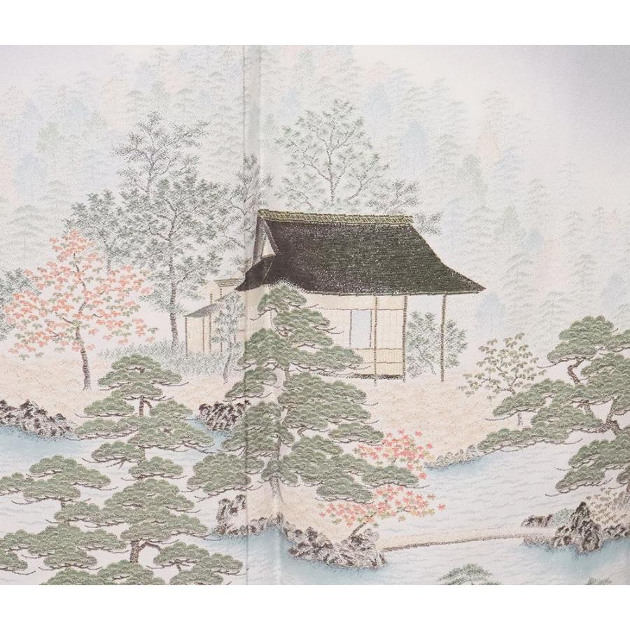 色留袖 袷 正絹 エメラルドグリーン 暈し 寿光織 茶屋風景 Sサイズ  