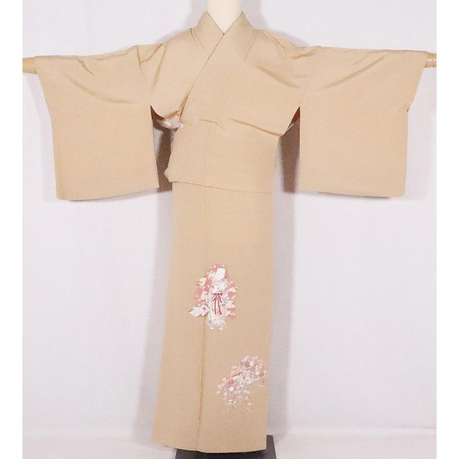 友禅 色留袖 袷 正絹 ベージュ 暈し 童 花笠 Lサイズ ki26520 