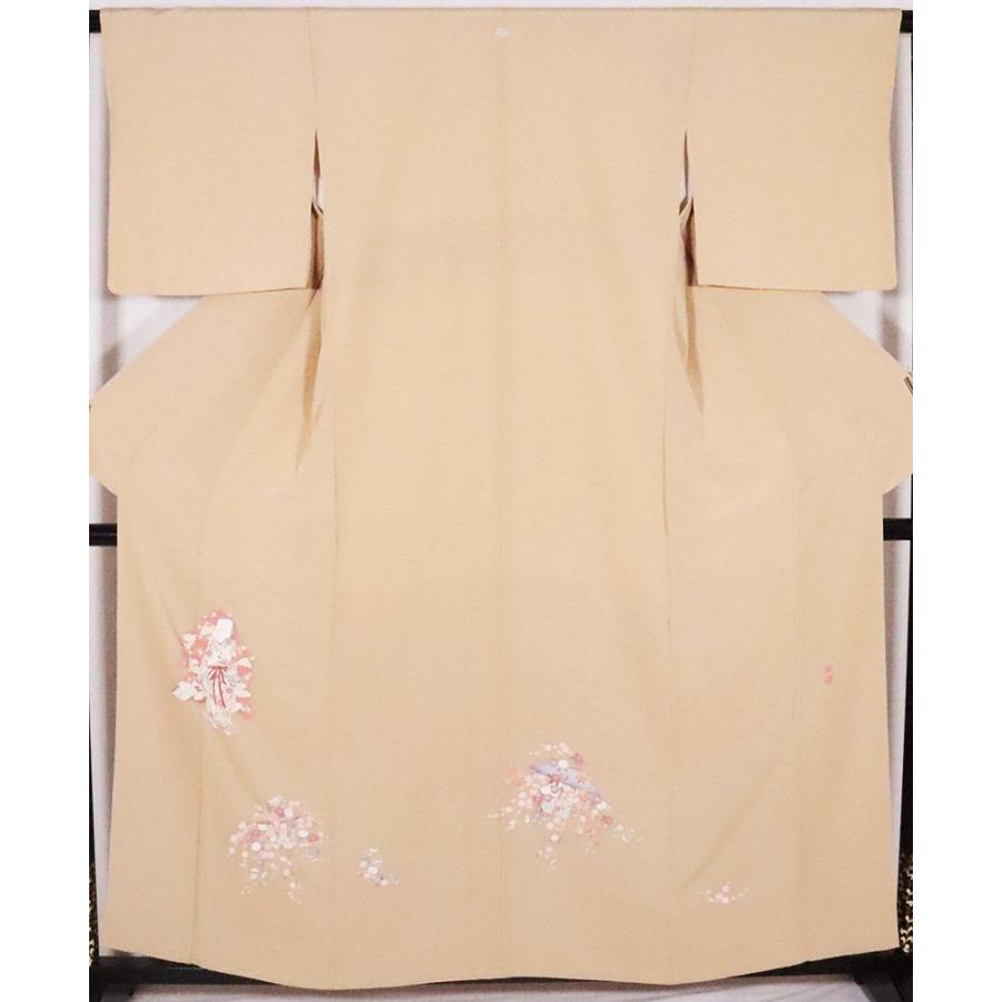 友禅 色留袖 袷 正絹 ベージュ 暈し 童 花笠 Lサイズ ki26520