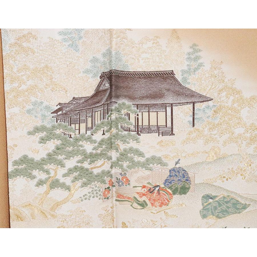 色留袖 袷 正絹 離宮絵図 茶ベージュ 寿光織 源氏物語 Mサイズ ki26891  