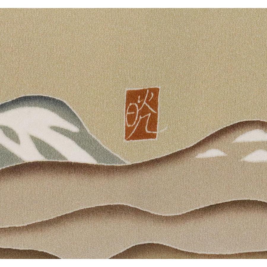 友禅訪問着 袷 正絹 茶 緑 暈し 春夏秋冬 稲干 柿 トンボ 虹 雪景色 S 