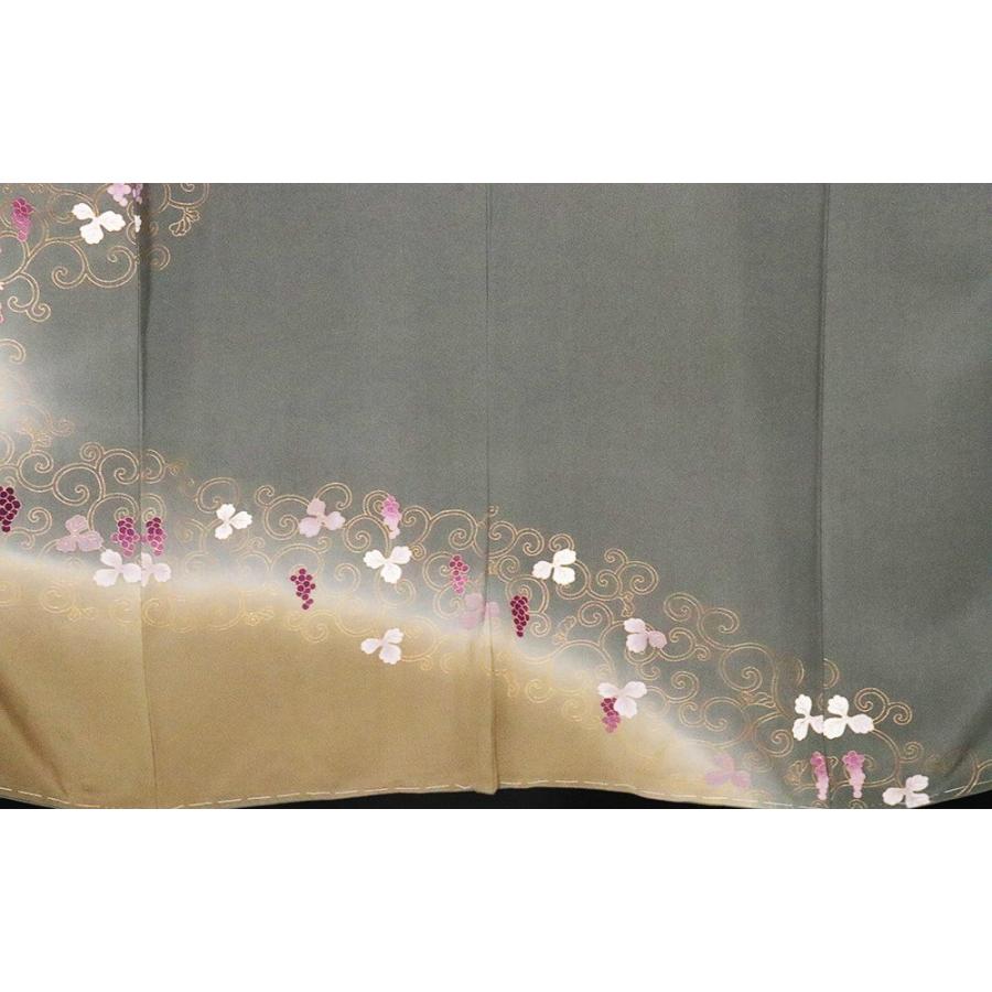 友禅訪問着 正絹 緑 若草色 暈し 華文 葡萄文 Mサイズ ki26938 着物