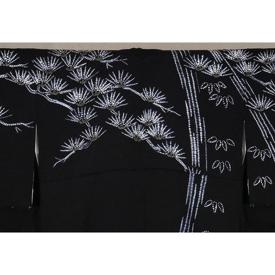 絞り訪問着 正絹 黒 金箔 絞り 松 梅 15号 Sサイズ ki27003 着物 