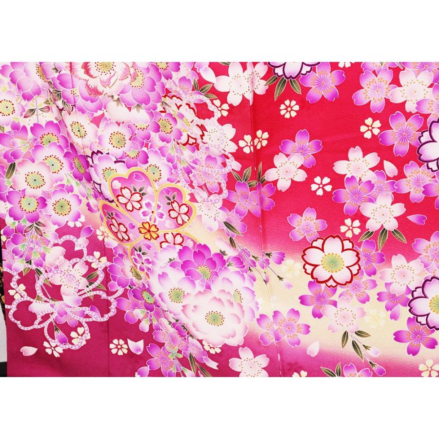 振袖 正絹 ローズピンク 黄色 赤紫 暈し 桜満開 LLサイズ ki27098 ふり 