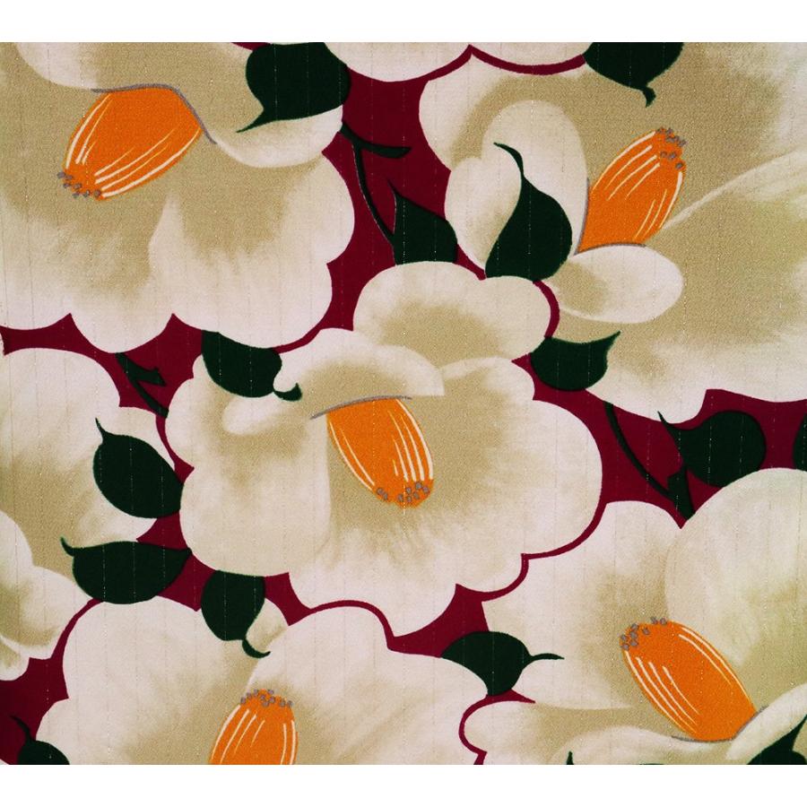 ブランド登録なし レトロ調 振袖 袷 高級化繊 赤紫 銀糸 縦縞 椿 L  