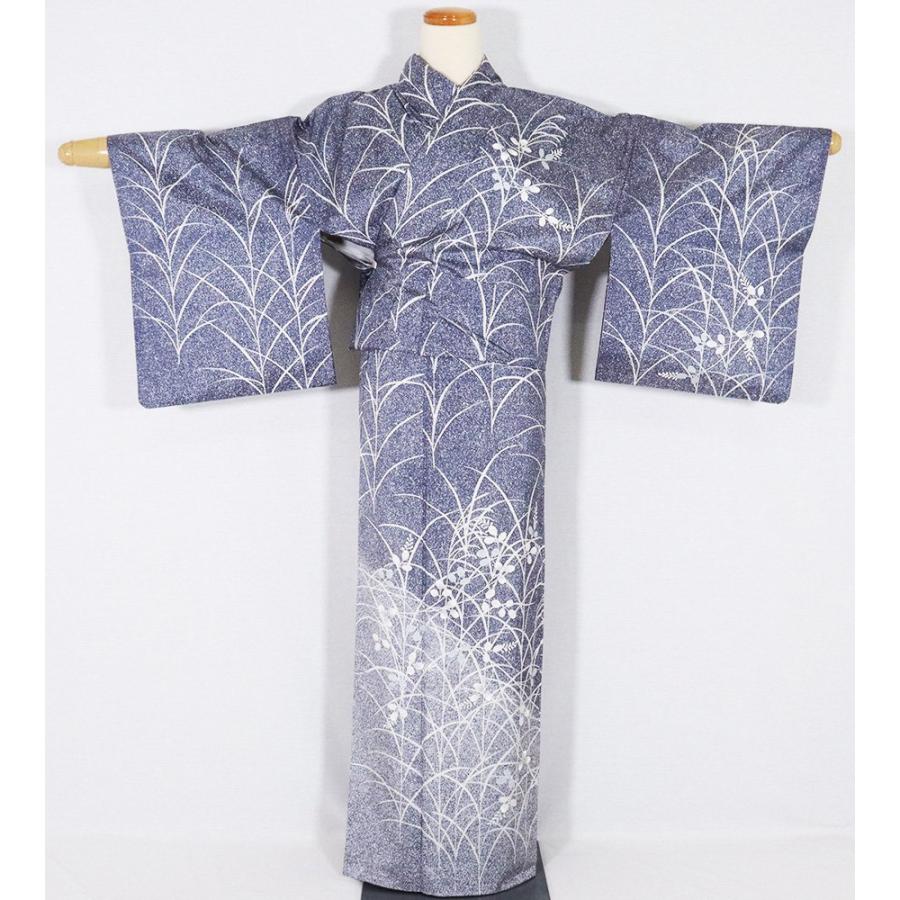 染紬 タタキ染 訪問着 袷 正絹 紫 白 暈し 大王松 南天 Lサイズ 