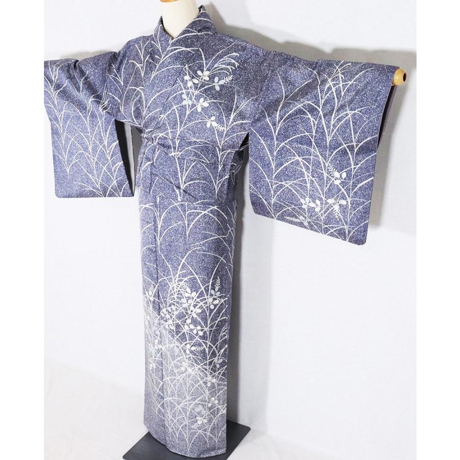染紬 タタキ染 訪問着 袷 正絹 紫 白 暈し 大王松 南天 Lサイズ 