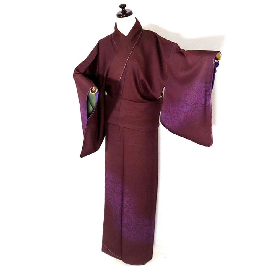 訪問着 袷 正絹 赤紫 紫 暈し 曲水 Lサイズ ki27254 新品 シルク 入学 