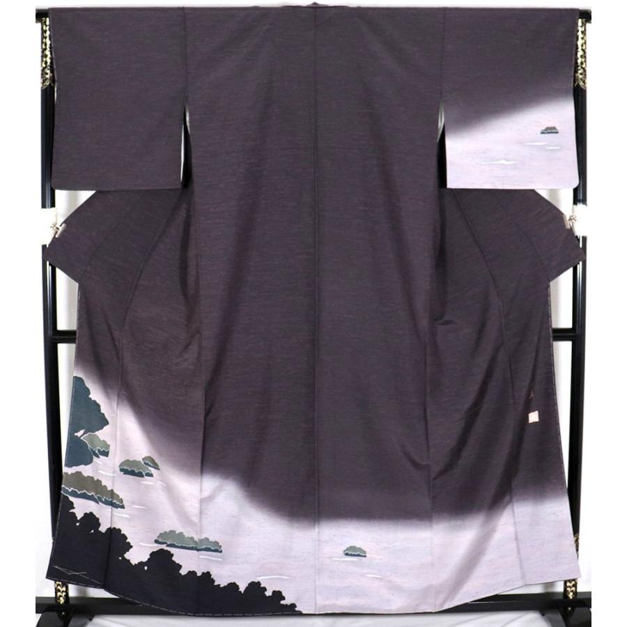 ぜんまい紬 訪問着 袷 正絹 濃茶 グレー 緑 松島 Mサイズ ki27401 新品 
