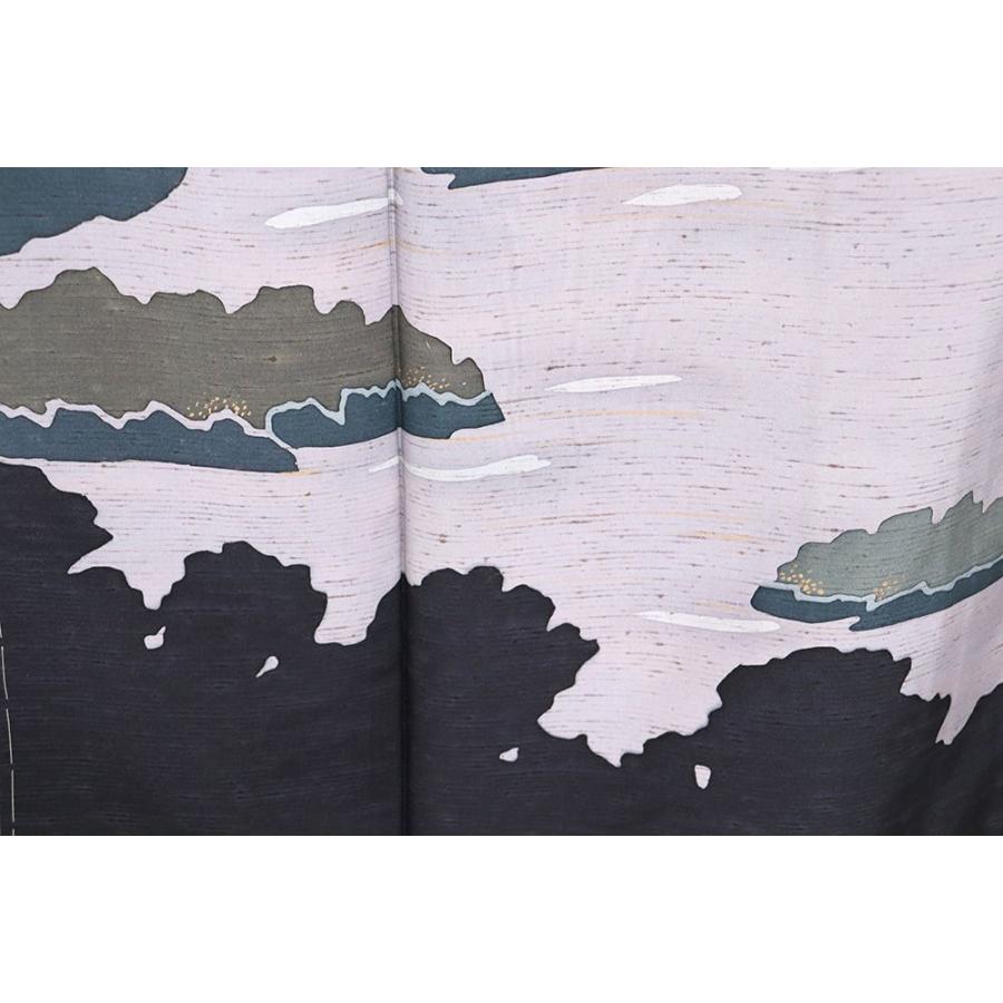ぜんまい紬 訪問着 袷 正絹 濃茶 グレー 緑 松島 Mサイズ ki27401 新品 