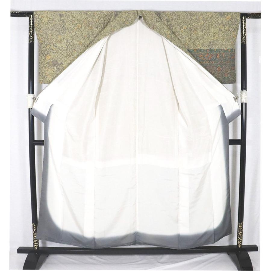 訪問着 袷 正絹 黄緑 ベージュ 緑 唐花 更紗 Mサイズ ki27772 美品 