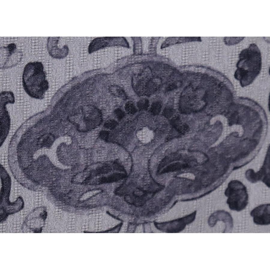 紋紗 訪問着 正絹 白 薄グレー 赤紫 墨黒 暈し 唐花 華文 更紗縞 