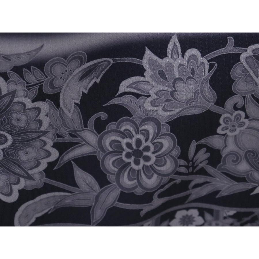 紋紗 訪問着 正絹 白 薄グレー 赤紫 墨黒 暈し 唐花 華文 更紗縞 