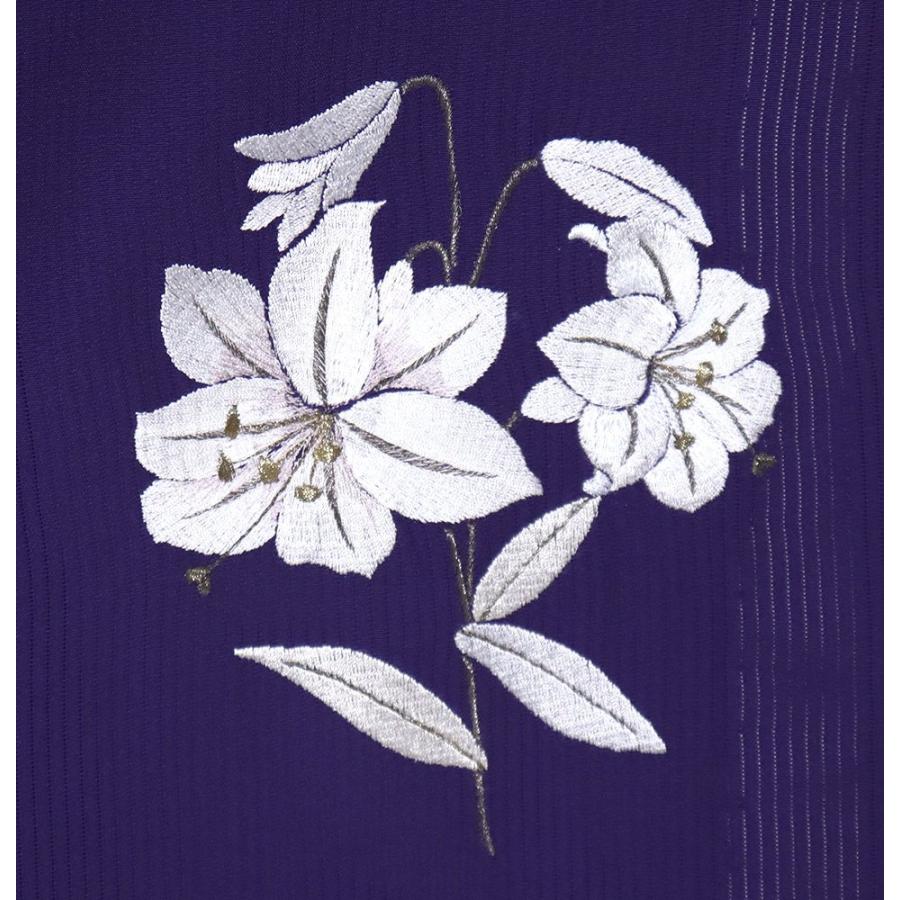 縦絽 訪問着 正絹 紫 総刺繍 百合 トールサイズ ki30680 新品 夏着物