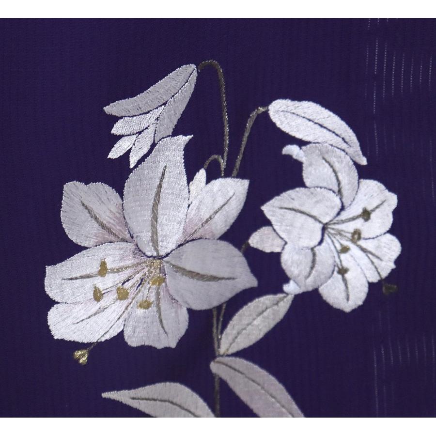 縦絽 訪問着 正絹 紫 総刺繍 百合 トールサイズ ki30680 新品 夏着物