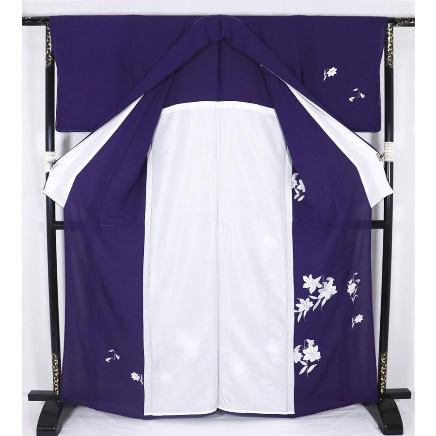 縦絽 訪問着 正絹 紫 総刺繍 百合 トールサイズ ki30680 新品 夏着物