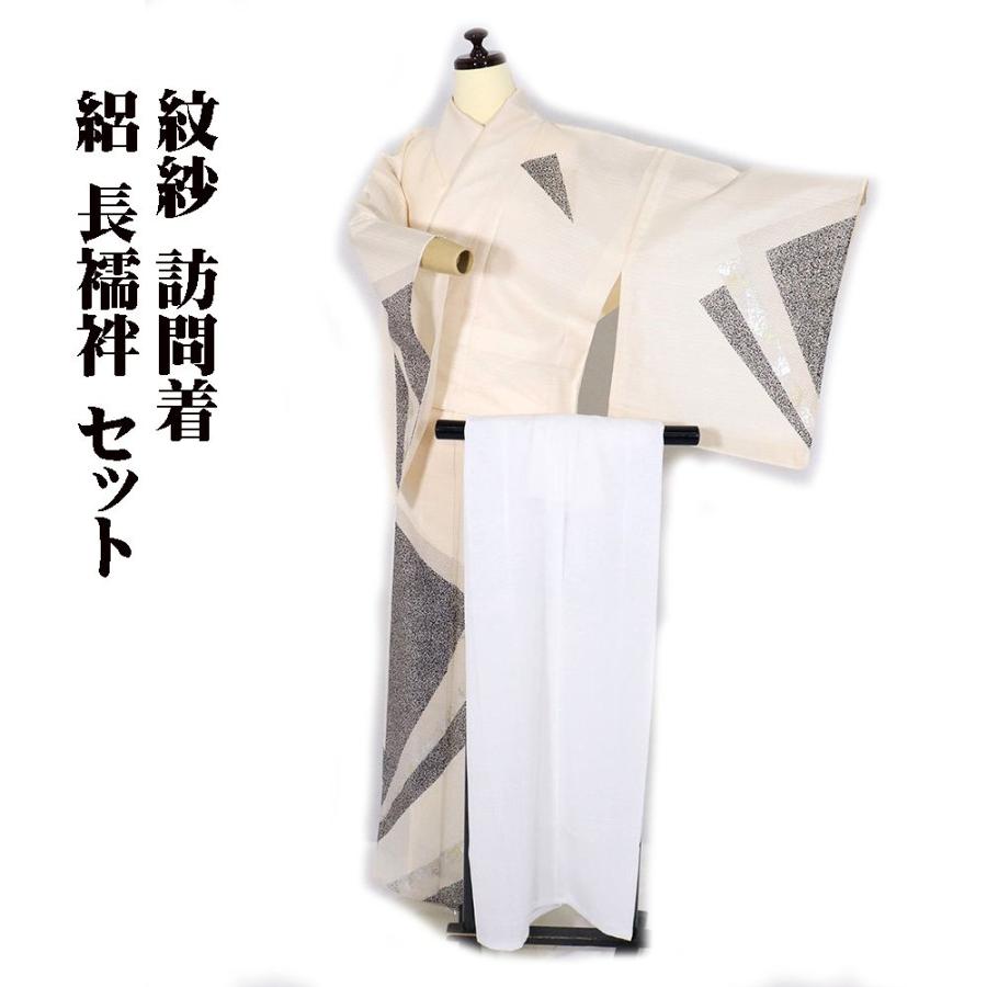 ブランド登録なし 紋紗 訪問着 駒絽 長襦袢 セット 正絹 ベージュ 黒 