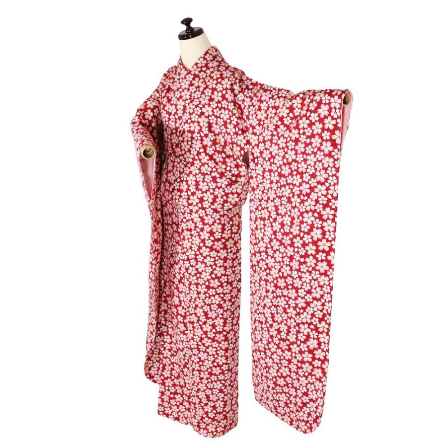 本振袖 正絹 赤 桜 トールサイズ ki28280 新品 着物 レディース シルク 