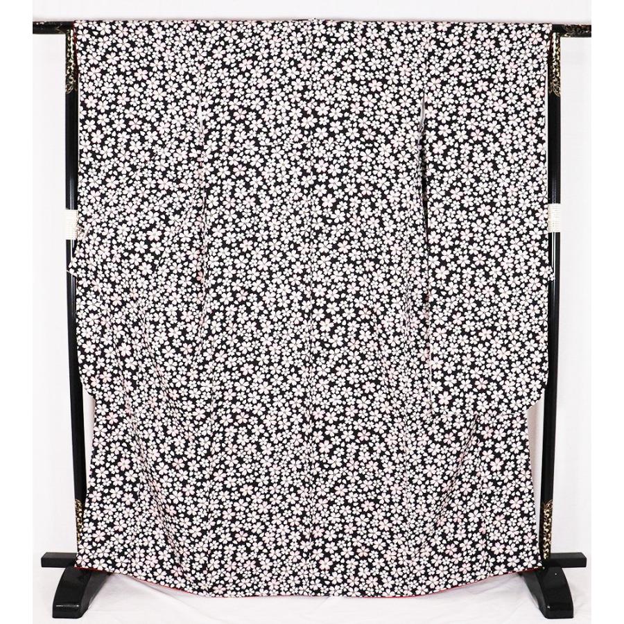 本振袖 正絹 黒 桜 トールサイズ ki28282 新品 着物 レディース シルク 