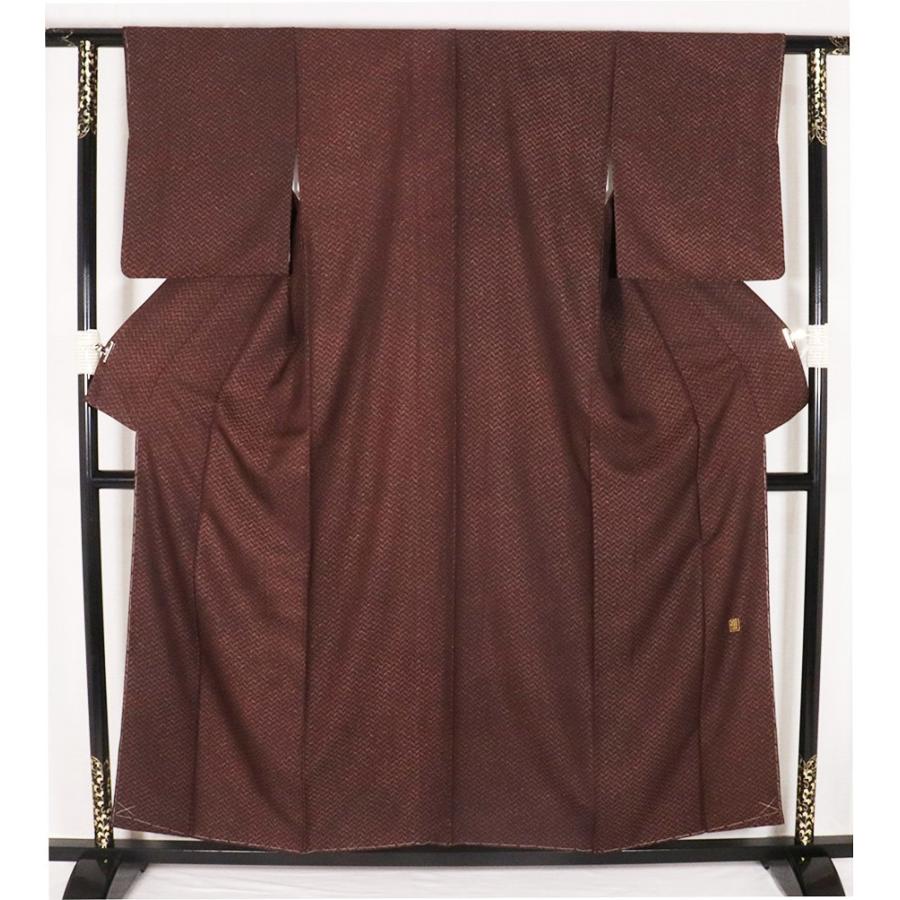 小紋 袷 正絹 モール織 濃茶 網目模様 Mサイズ ki28349 新品 着物 