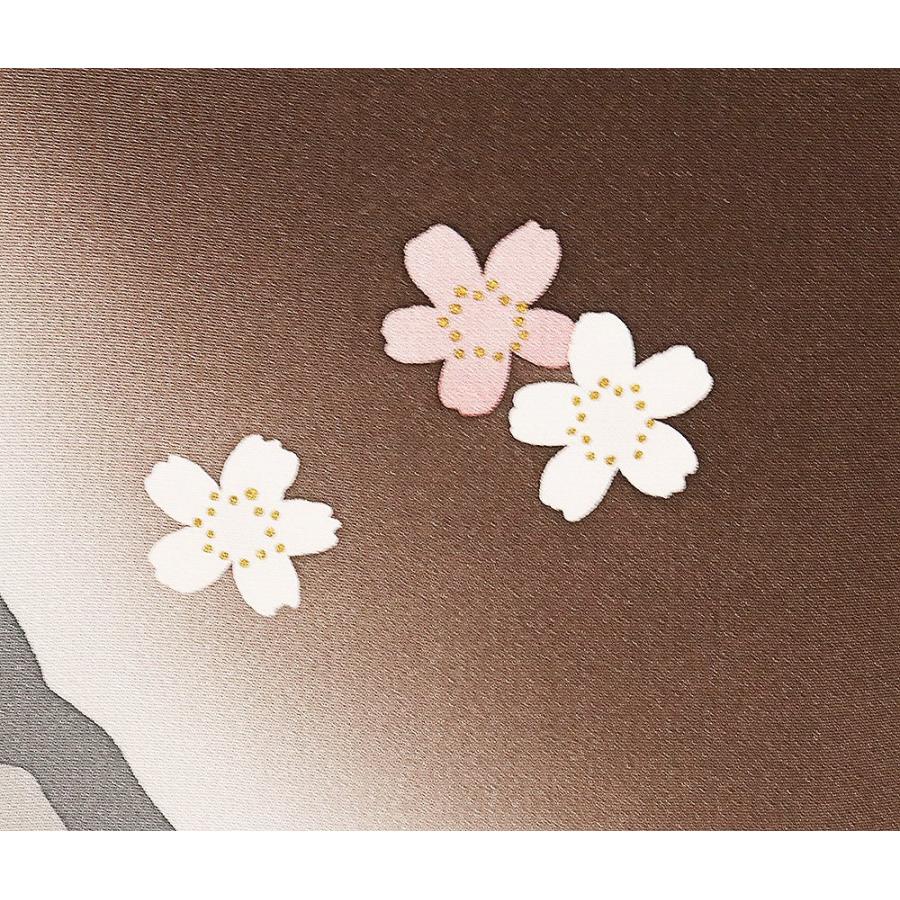 友禅訪問着 袷 正絹 濃茶 グレー オーク色 桜 Mサイズ ki28382 新品 レディース シルク ギフト オールシーズン 在庫限り 送料込みの画像