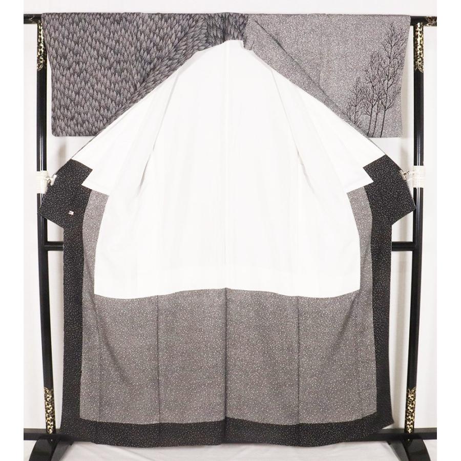 訪問着 袷 正絹 黒 白 樹木 北山杉 Lサイズ ki28437 美品 レディース