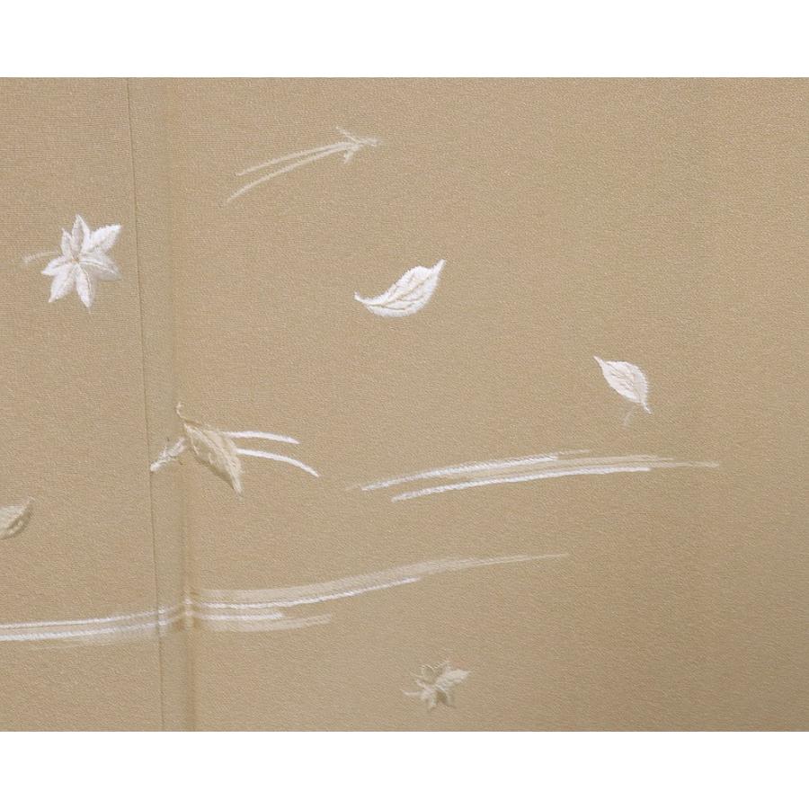 訪問着 袷 正絹 辛子色 総刺繍 松葉 紅葉 菊 Mサイズ ki28464 新品 