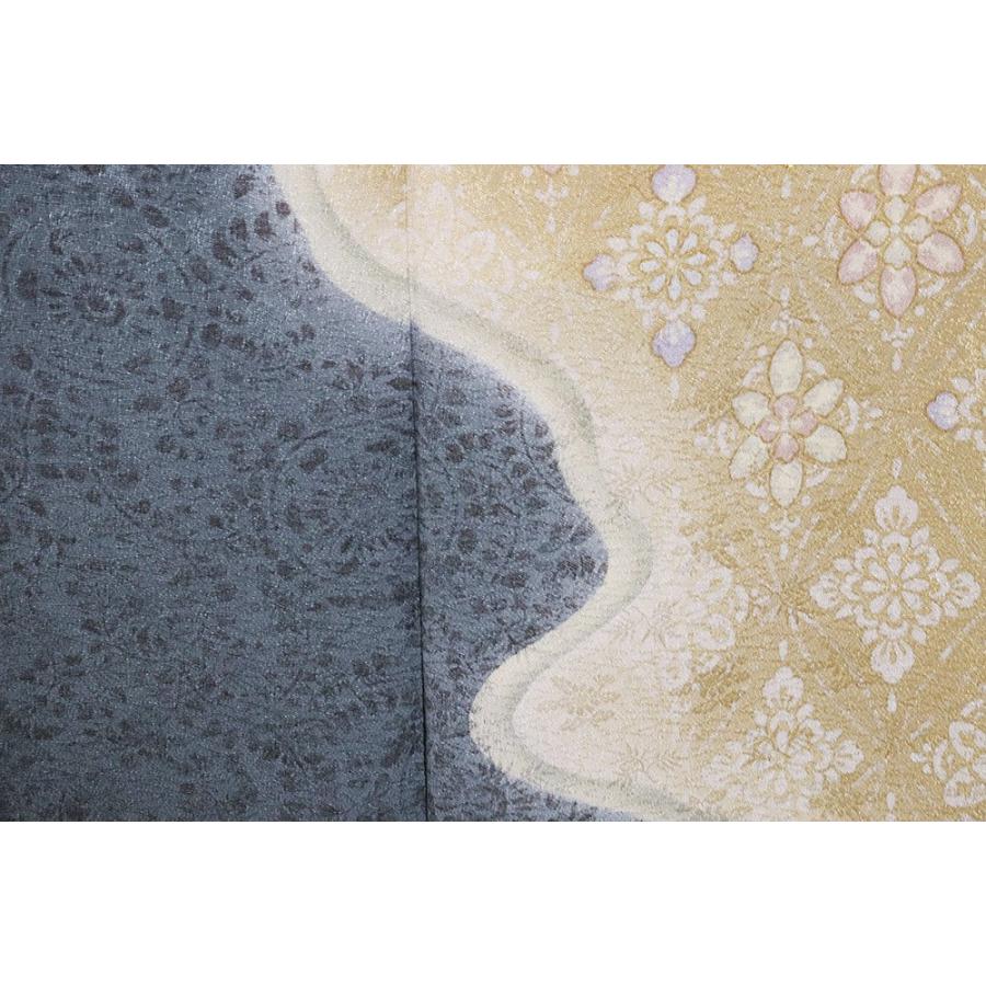縮緬訪問着 袷 正絹 刺繍 華文 唐花 流水 17号 Mサイズ ki28471