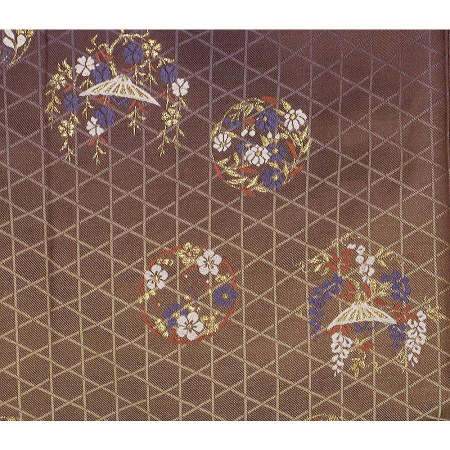 お召し 訪問着 袷 正絹 茶 紫 緑 三段暈し 総刺繍 花丸文 菖蒲 藤 梅 