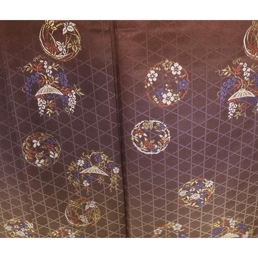 お召し 訪問着 袷 正絹 茶 紫 緑 三段暈し 総刺繍 花丸文 菖蒲 藤 梅 