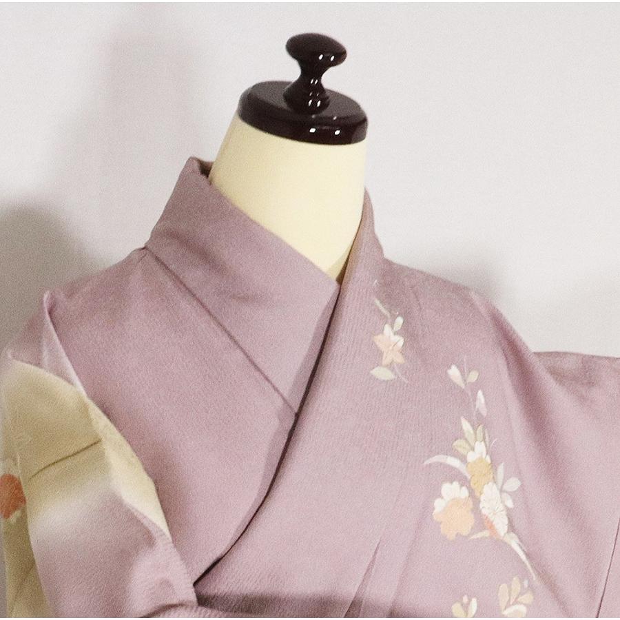 訪問着 袷 正絹 薄紫 薄緑 辻が花 松竹梅 菊 菖蒲 露草 Mサイズ 